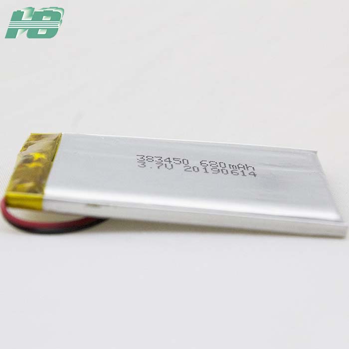 蓝狮383450聚合物锂电池680mAh三元锂离子可充电<em>电池</em>3.7V厂家直销