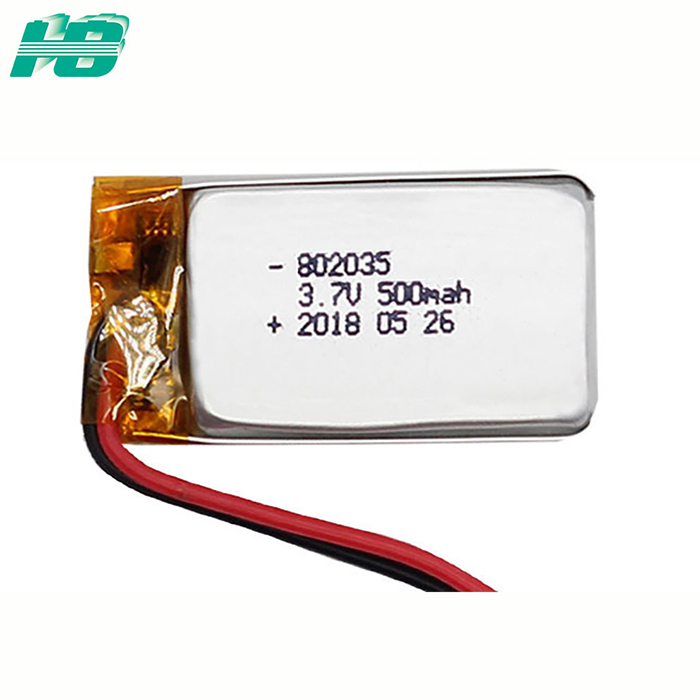 蓝狮802035聚合物锂电池500mAh三元锂离子软包可充电<em>电池</em>3.7V厂家